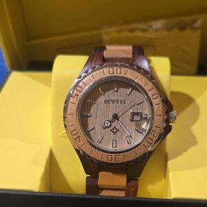 Bewell Wooden Watch with Date Display